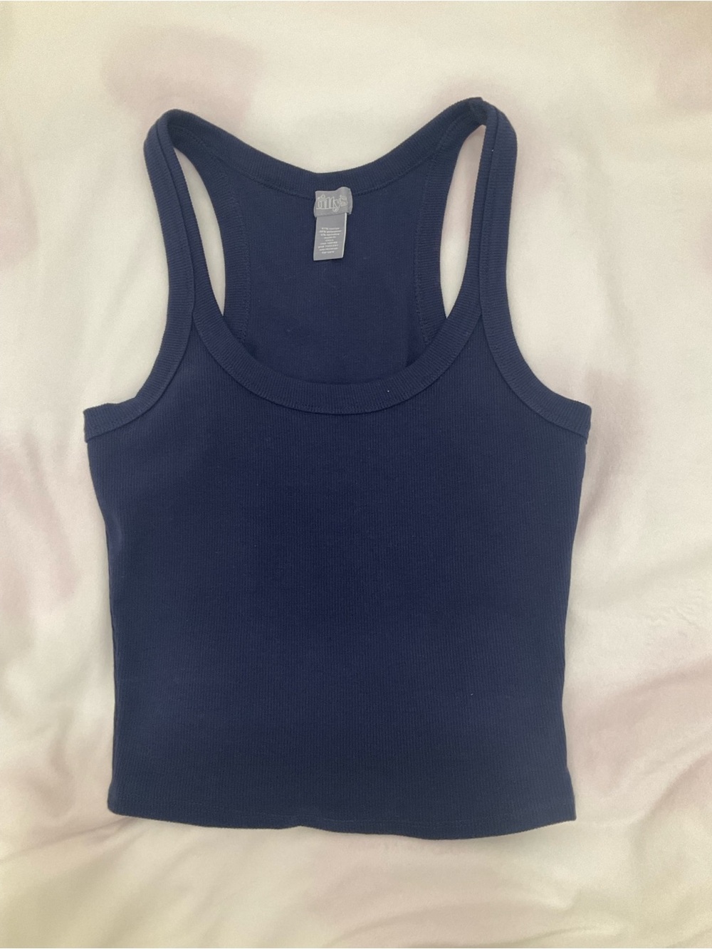Sleeveless Ribbed Tank Top - Navy - Picture 2 of 4